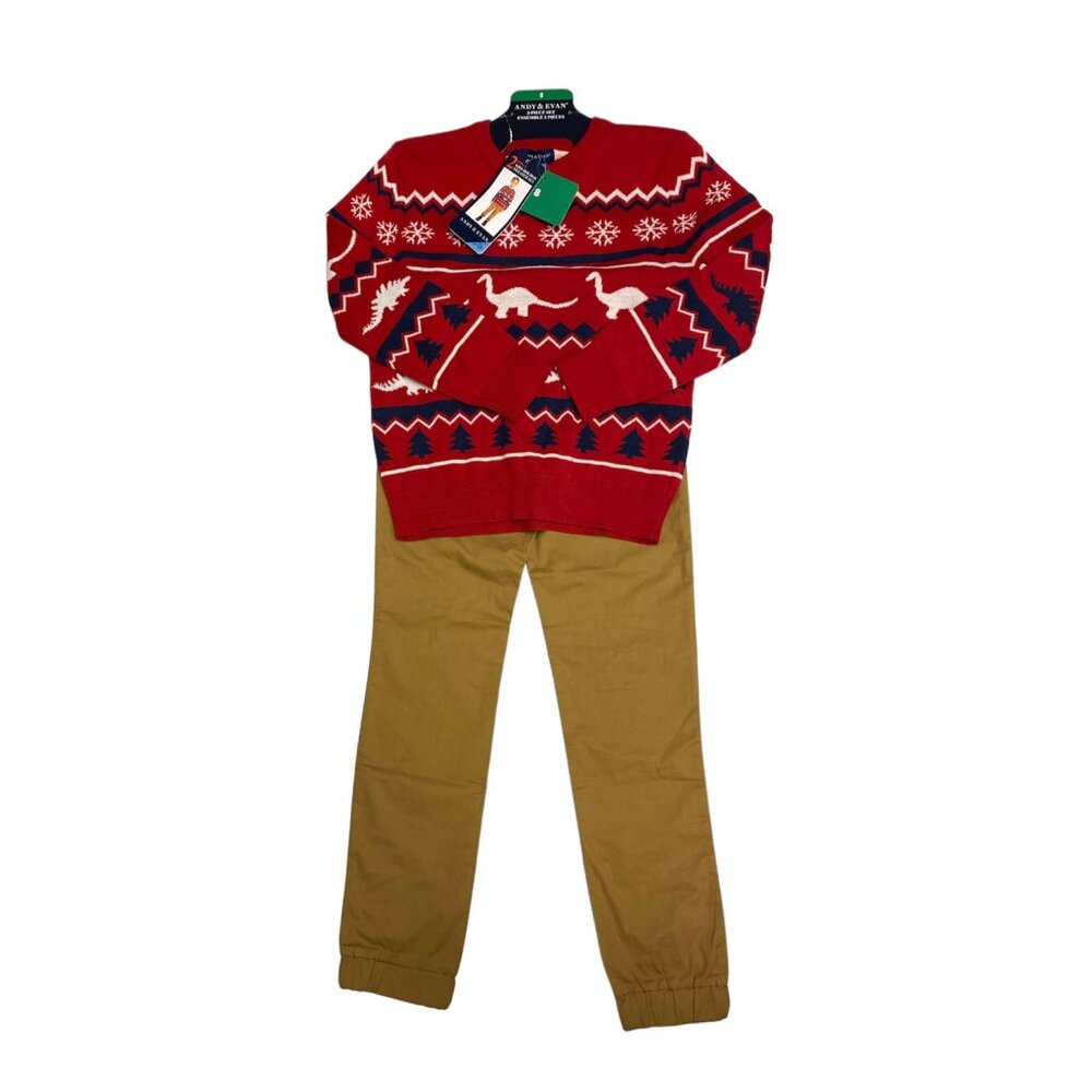 Andy & Evan Kids 2-Piece Holiday Sweater & Khaki Pants – Size 8